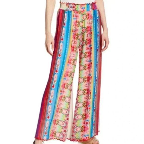 Johnny Was Mariah Printed Smock-Waist Wide Leg Pull-On Pants - Picture 1 of 10